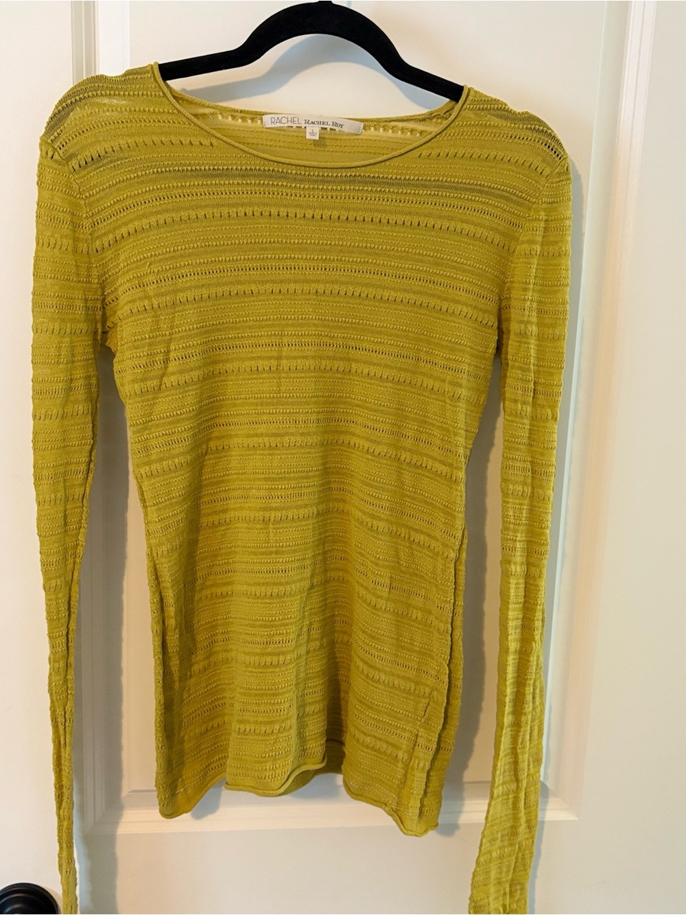 RACHEL Rachel Roy Lightweight Open-Knit Top in Chartreuse Yellow